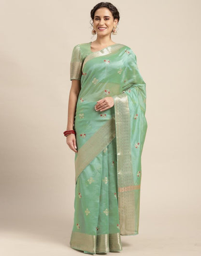 Mint Green Embroidery Saree | Sudathi