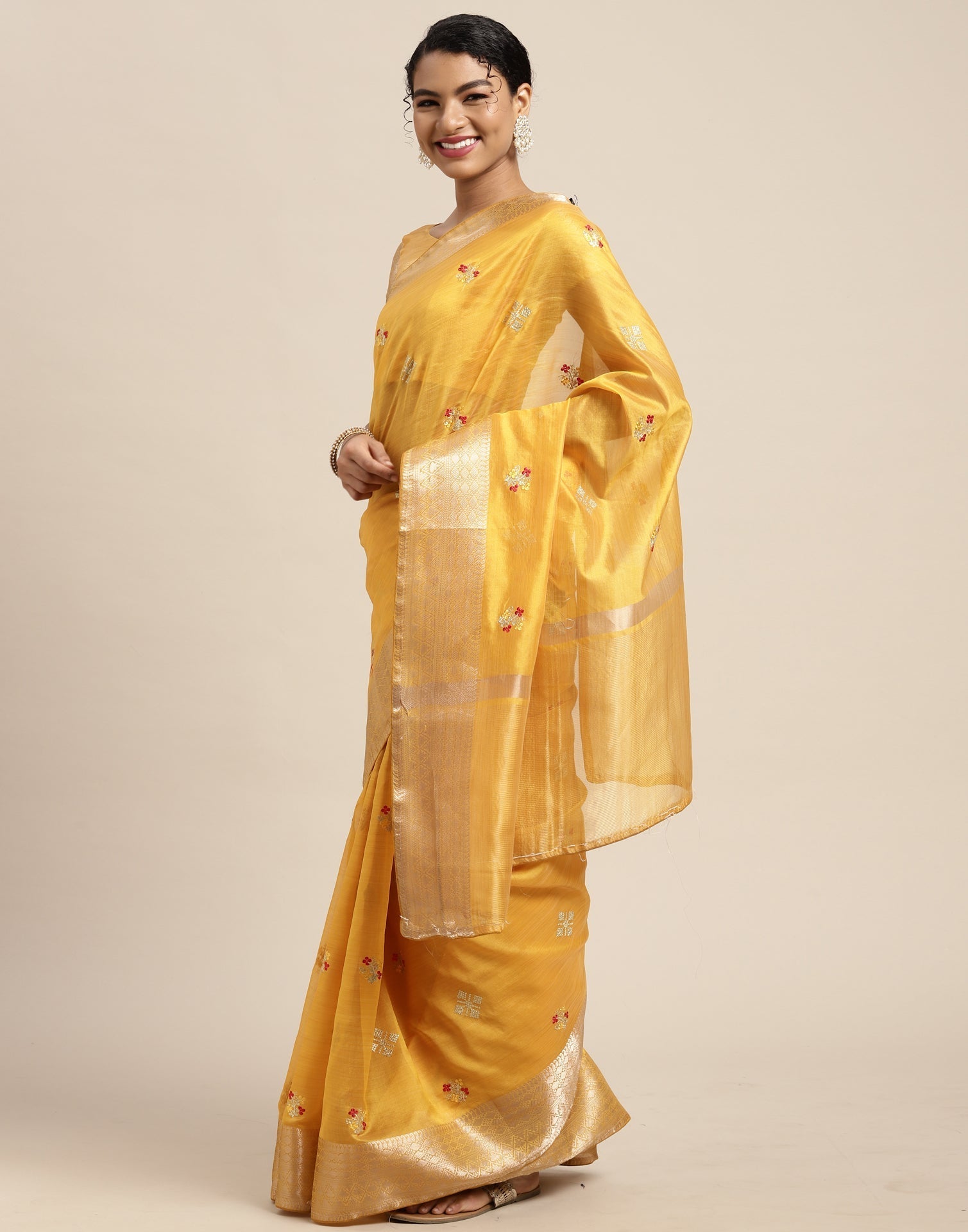 Yellow Embroidery Saree | Sudathi