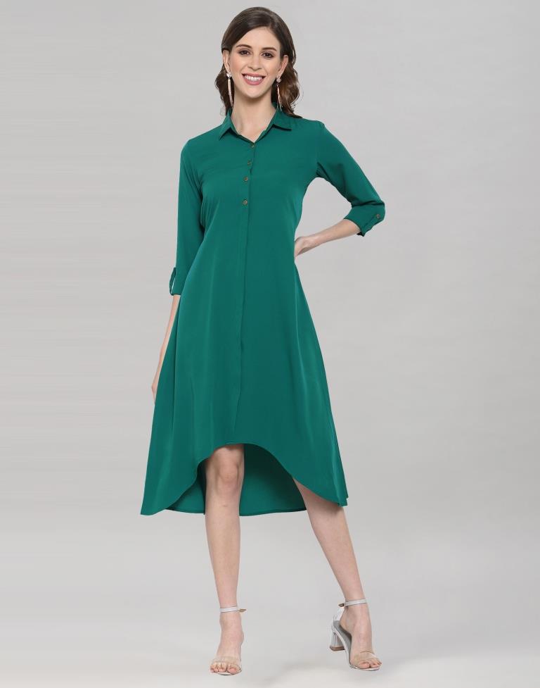 Rama Coloured Crepe Solid Dress | Sudathi