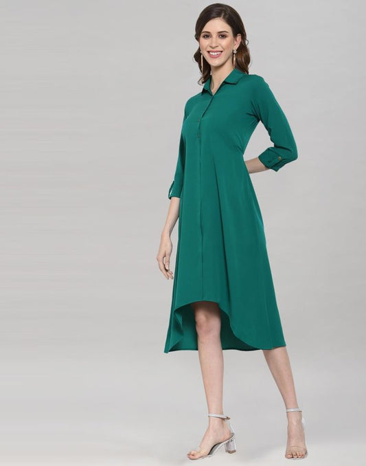 Rama Coloured Crepe Solid Dress | Sudathi