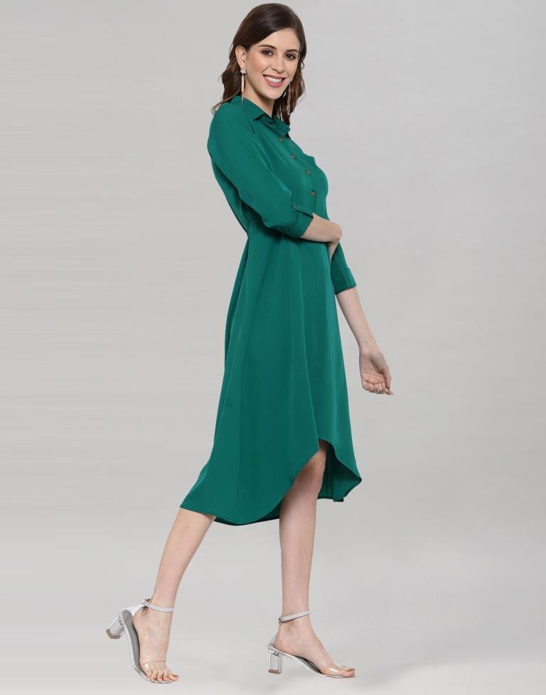 Rama Coloured Crepe Solid Dress | Sudathi