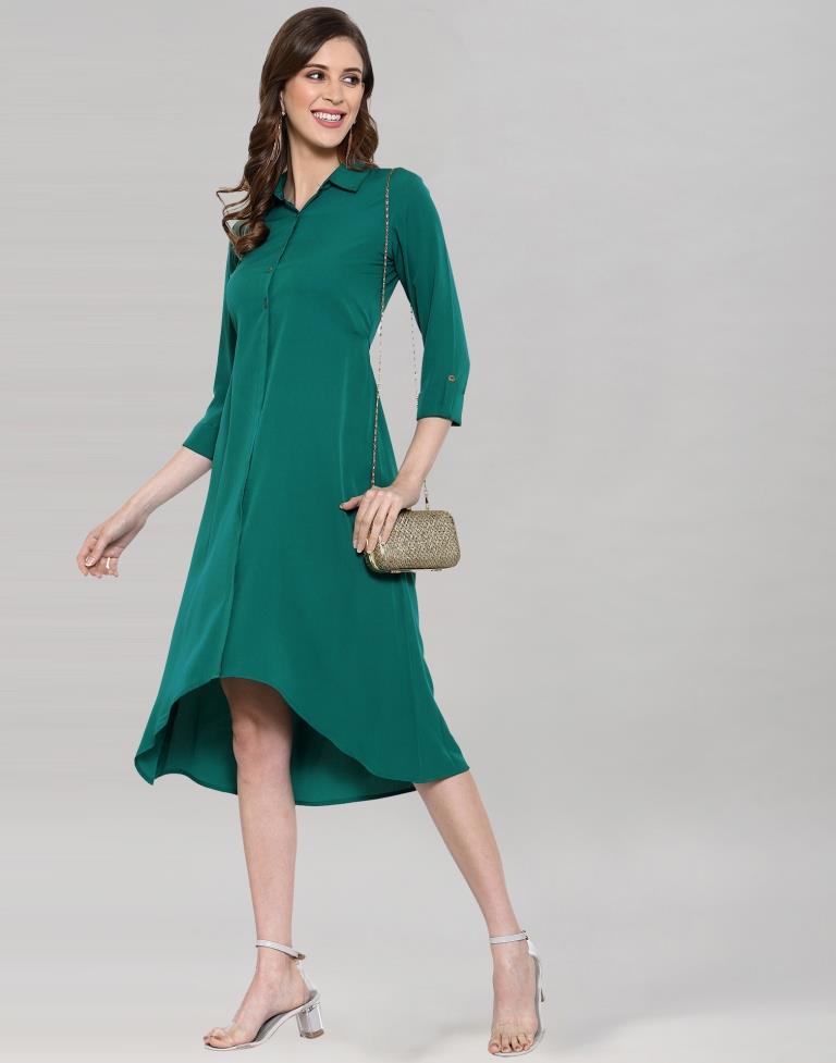 Rama Coloured Crepe Solid Dress | Sudathi
