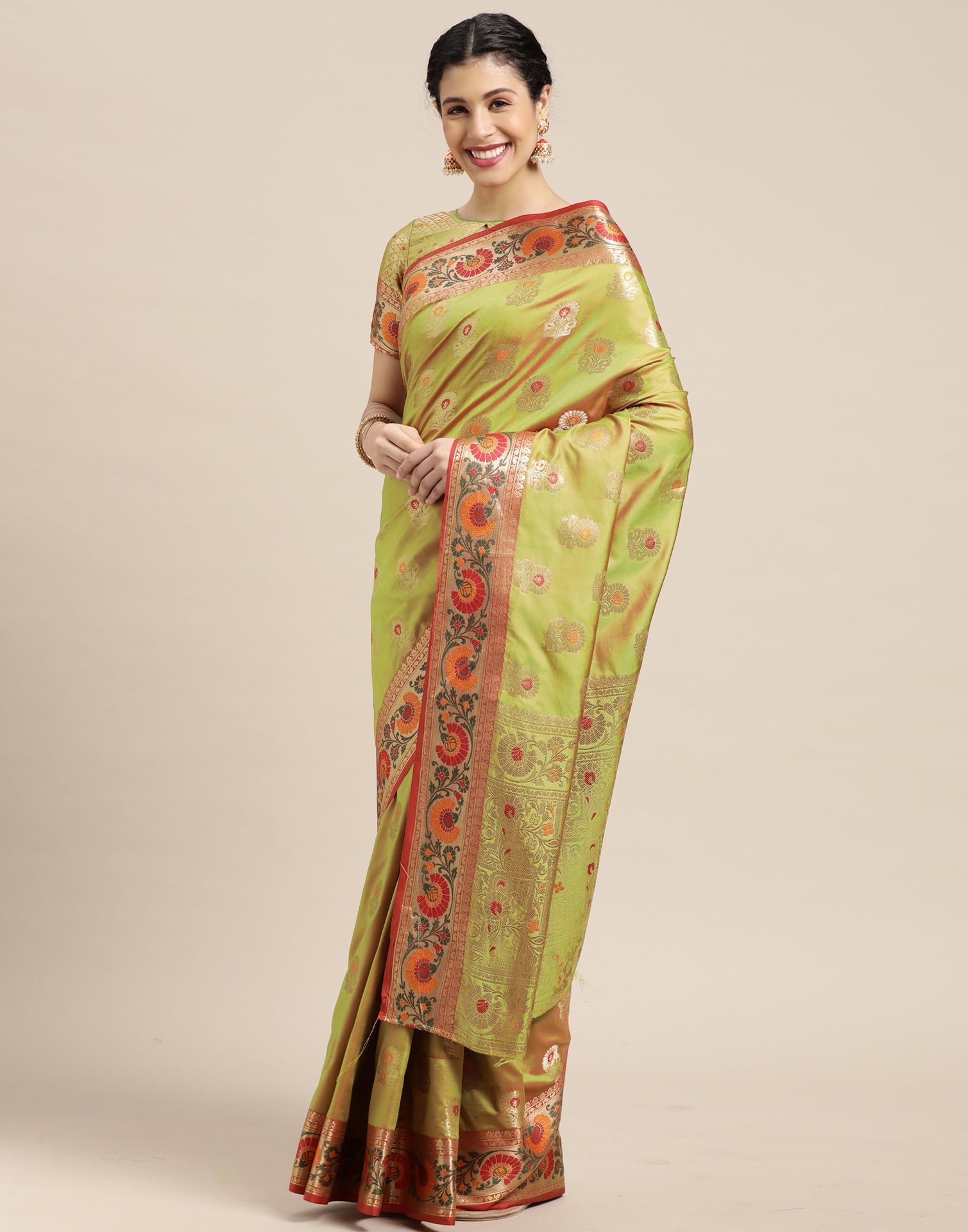 Olive Green Banarasi Silk Saree | Sudathi