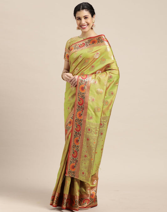 Olive Green Banarasi Silk Saree | Sudathi