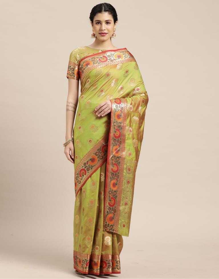 Olive Green Banarasi Silk Saree | Sudathi