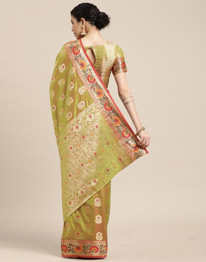 Olive Green Banarasi Silk Saree | Sudathi