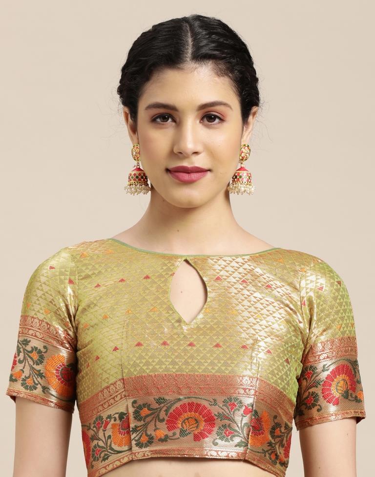 Olive Green Banarasi Silk Saree | Sudathi