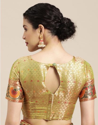 Olive Green Banarasi Silk Saree | Sudathi