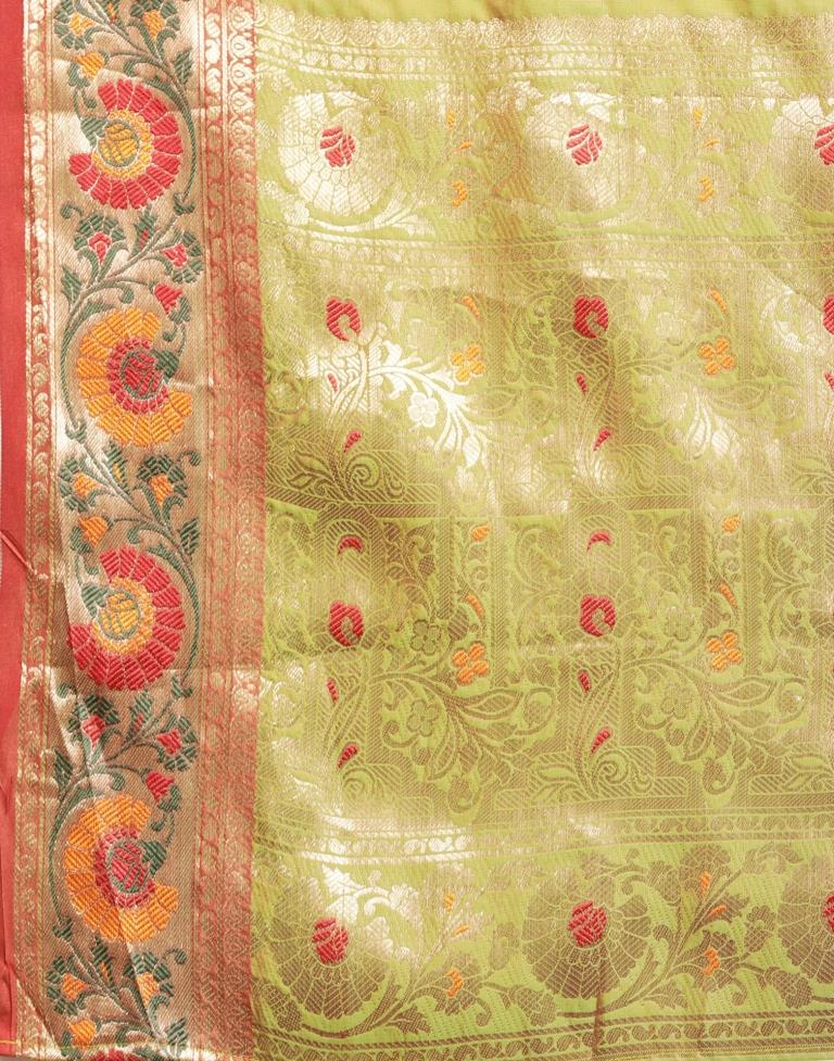 Olive Green Banarasi Silk Saree | Sudathi