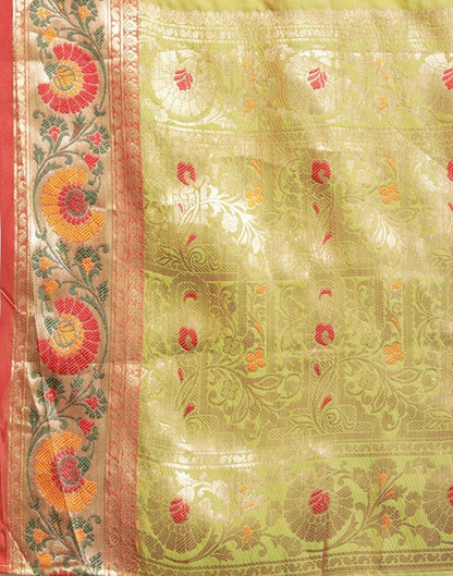 Olive Green Banarasi Silk Saree | Sudathi