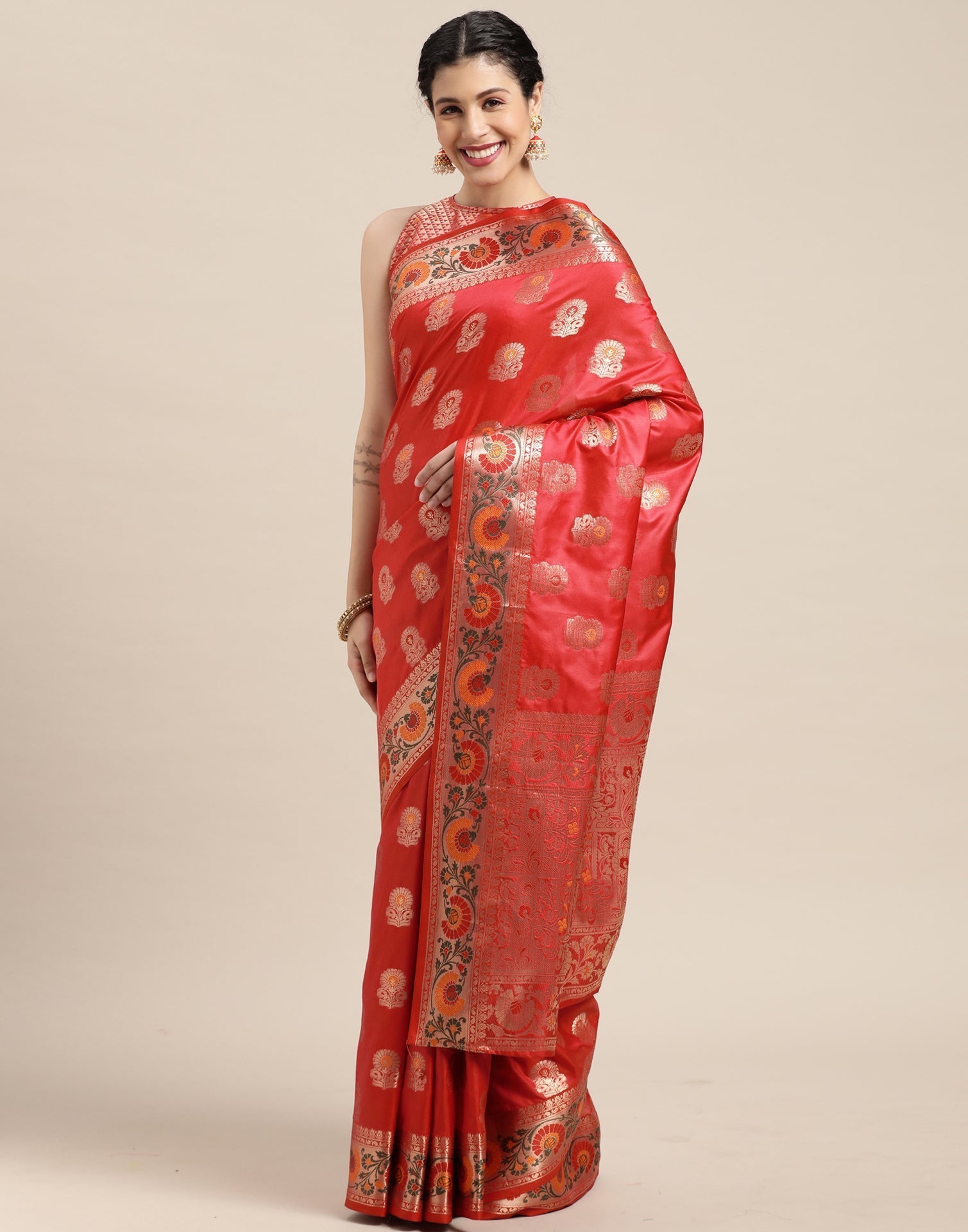 Orange Banarasi Silk Saree | Sudathi