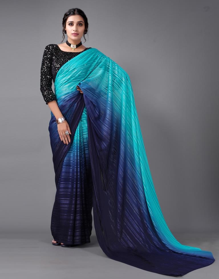 Turquoise Blue Georgette Saree | Sudathi