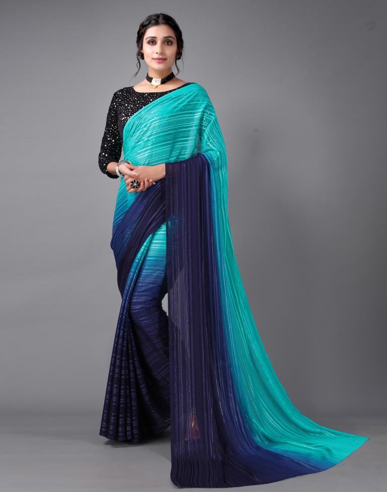 Turquoise Blue Georgette Saree | Sudathi