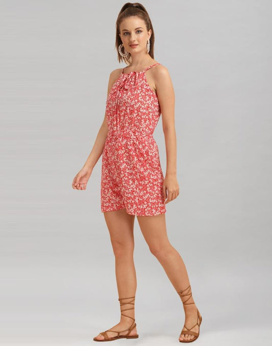 Red Coloured Crepe Printed Jump Suit | Sudathi