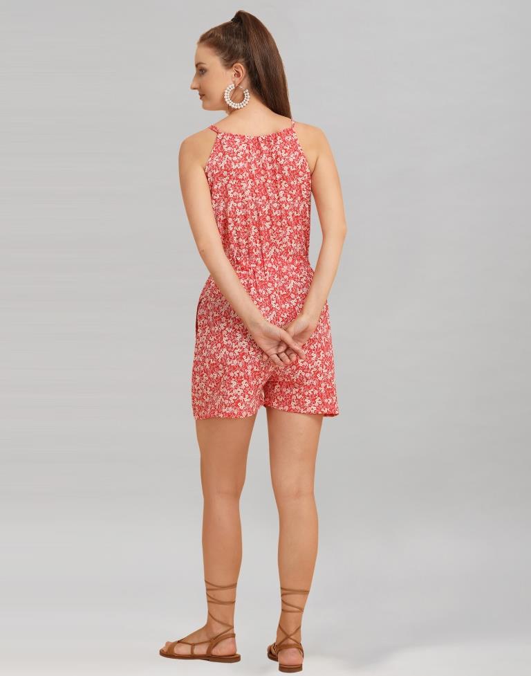 Red Coloured Crepe Printed Jump Suit | Sudathi
