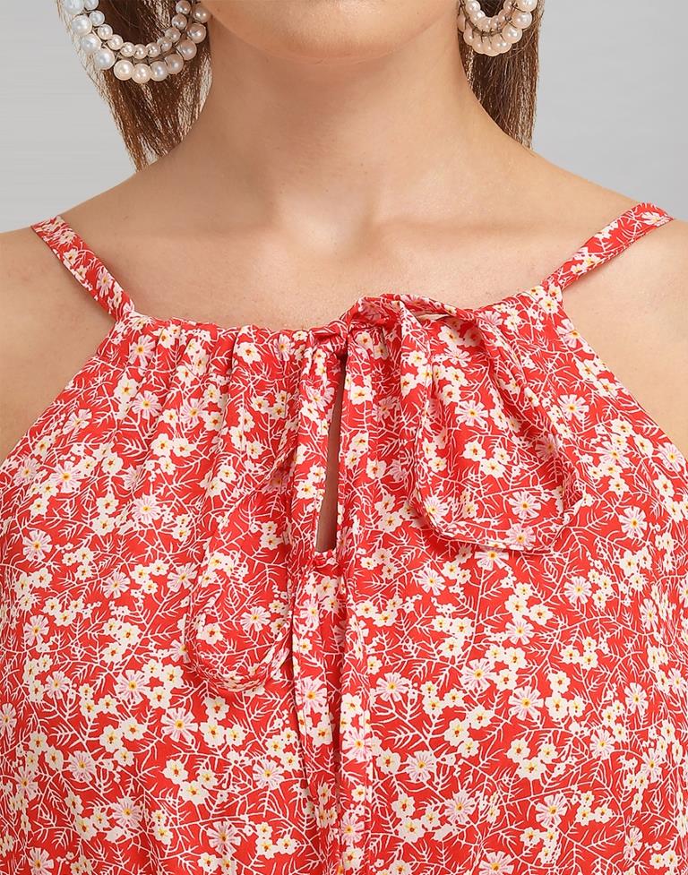 Red Coloured Crepe Printed Jump Suit | Sudathi