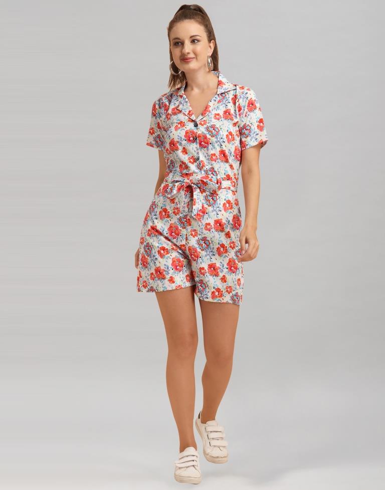 White Coloured Crepe Printed Jump Suit | Sudathi