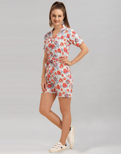 White Coloured Crepe Printed Jump Suit | Sudathi