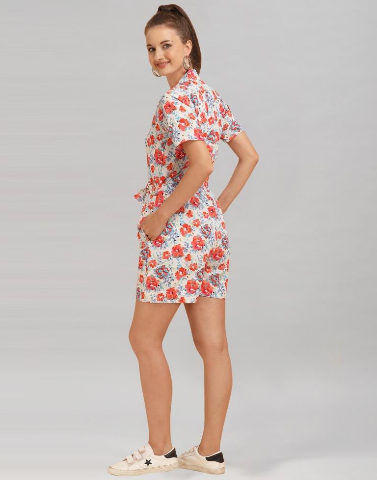 White Coloured Crepe Printed Jump Suit | Sudathi