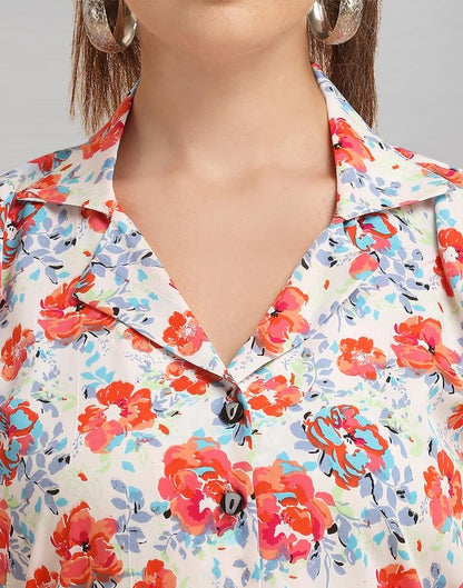 White Coloured Crepe Printed Jump Suit | Sudathi