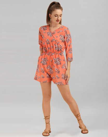 Orange Coloured Crepe Printed Jump Suit | Sudathi