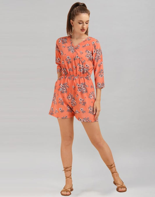 Orange Coloured Crepe Printed Jump Suit | Sudathi
