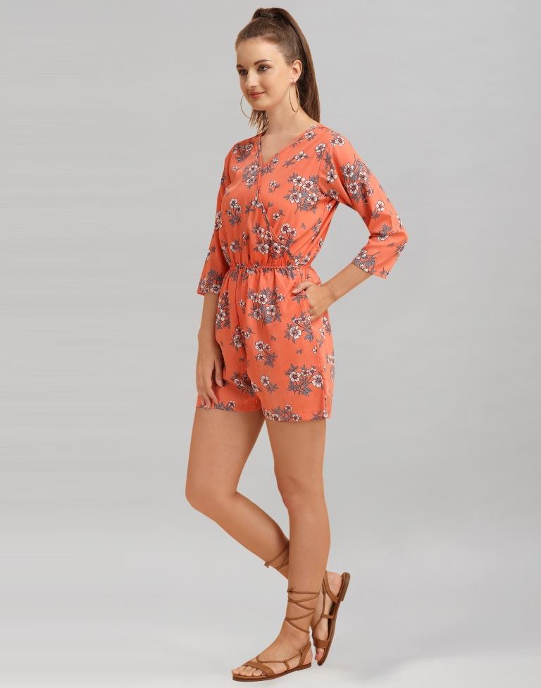 Orange Coloured Crepe Printed Jump Suit | Sudathi