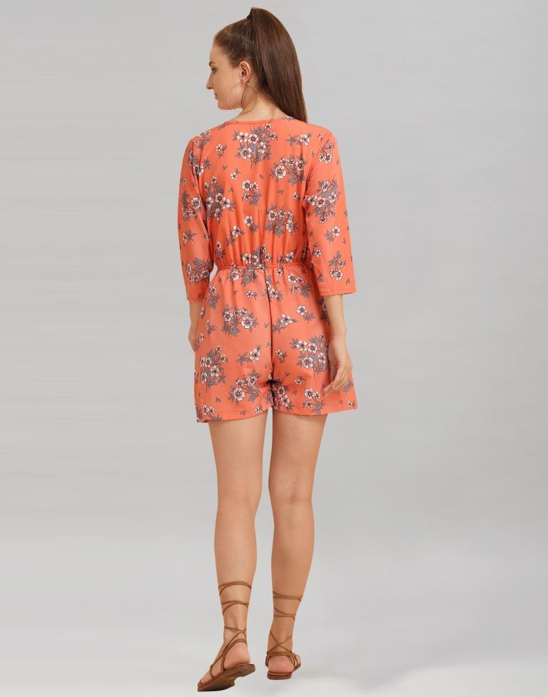 Orange Coloured Crepe Printed Jump Suit | Sudathi