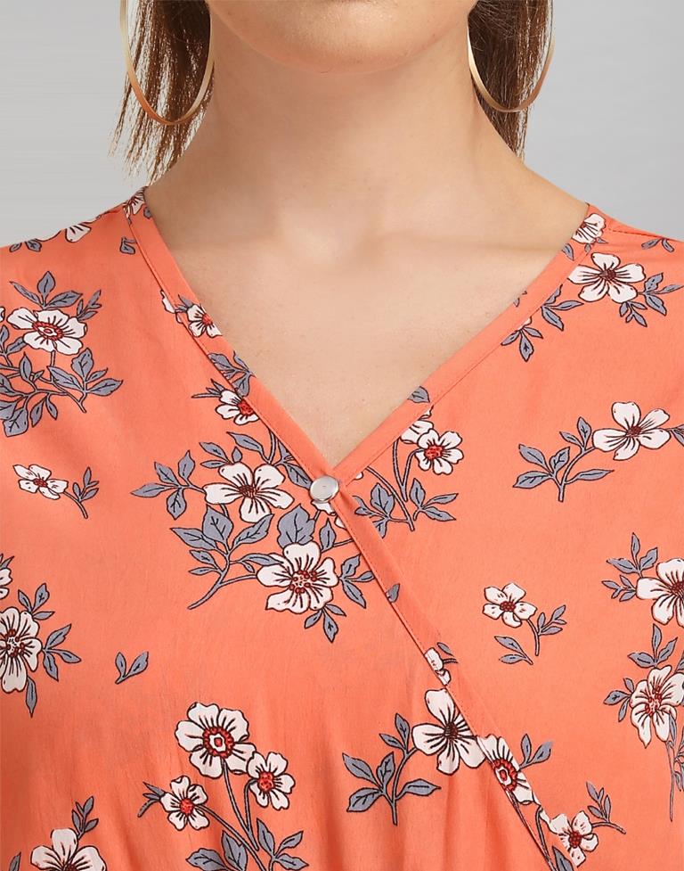 Orange Coloured Crepe Printed Jump Suit | Sudathi