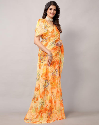 Yellow Bandhani Georgette Saree