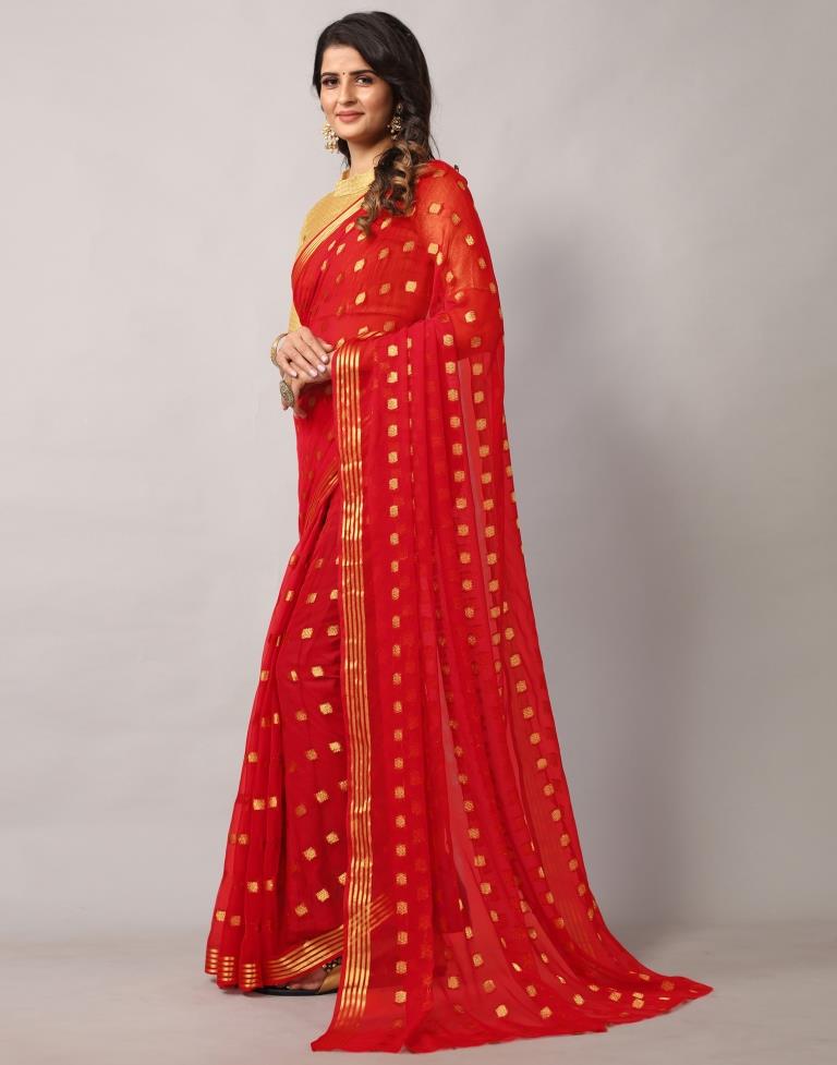 Red Weaving Chiffon Saree