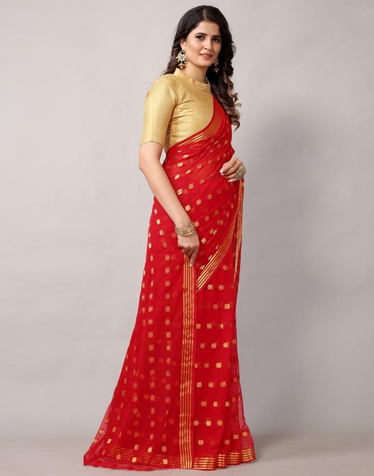 Red Weaving Chiffon Saree