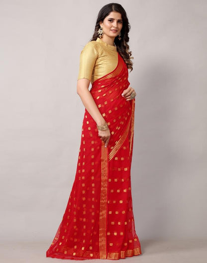 Red Weaving Chiffon Saree