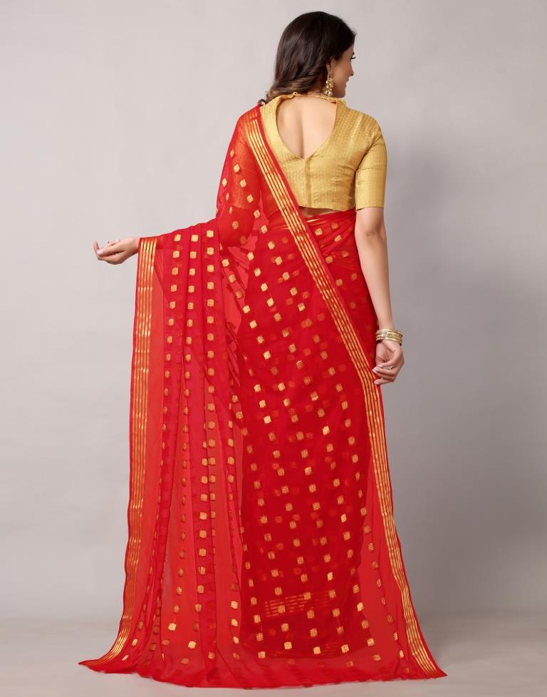 Red Weaving Chiffon Saree