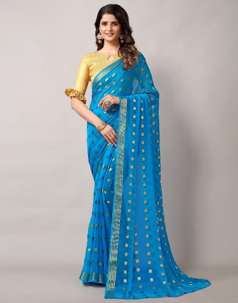 Blue Weaving Chiffon Saree