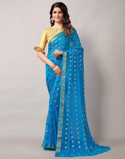 Blue Weaving Chiffon Saree