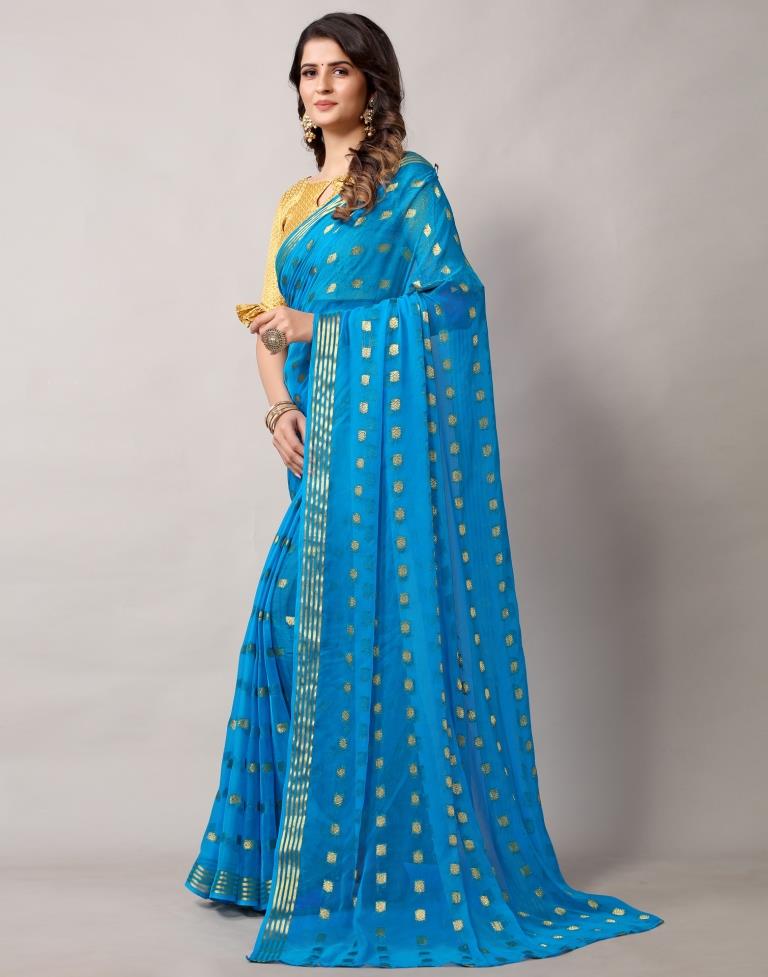 Blue Weaving Chiffon Saree