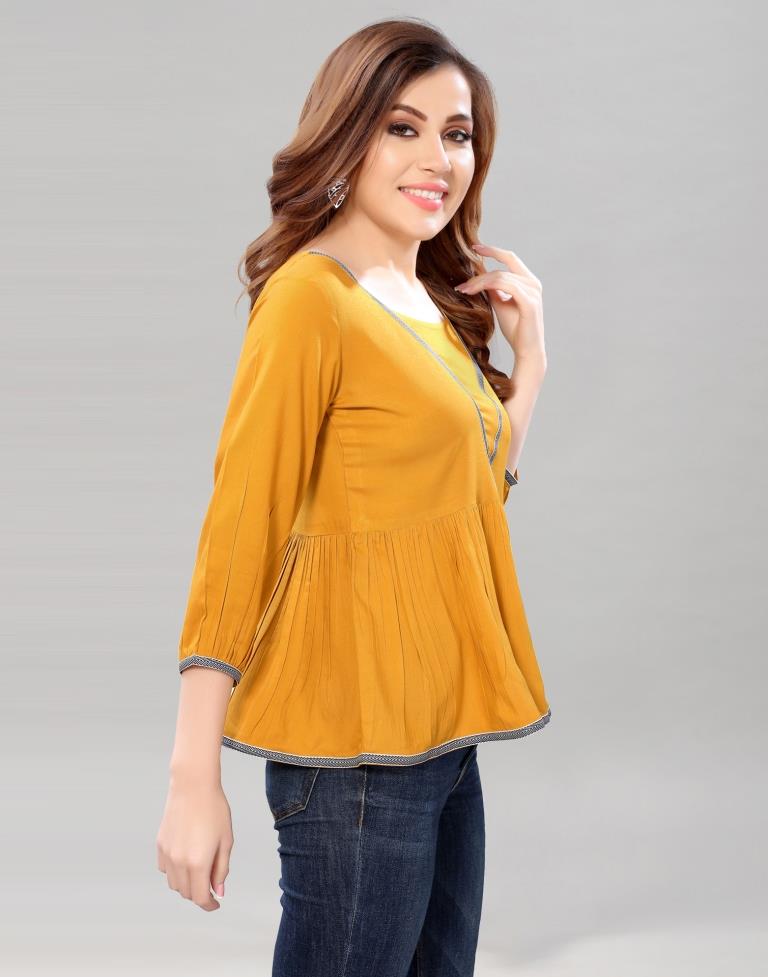 Turmeric Yellow Coloured Rayon Solid Top | Sudathi