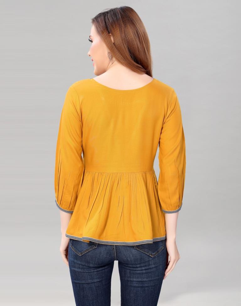 Turmeric Yellow Coloured Rayon Solid Top | Sudathi