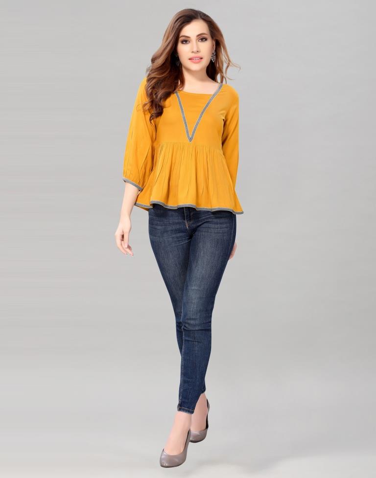 Turmeric Yellow Coloured Rayon Solid Top | Sudathi