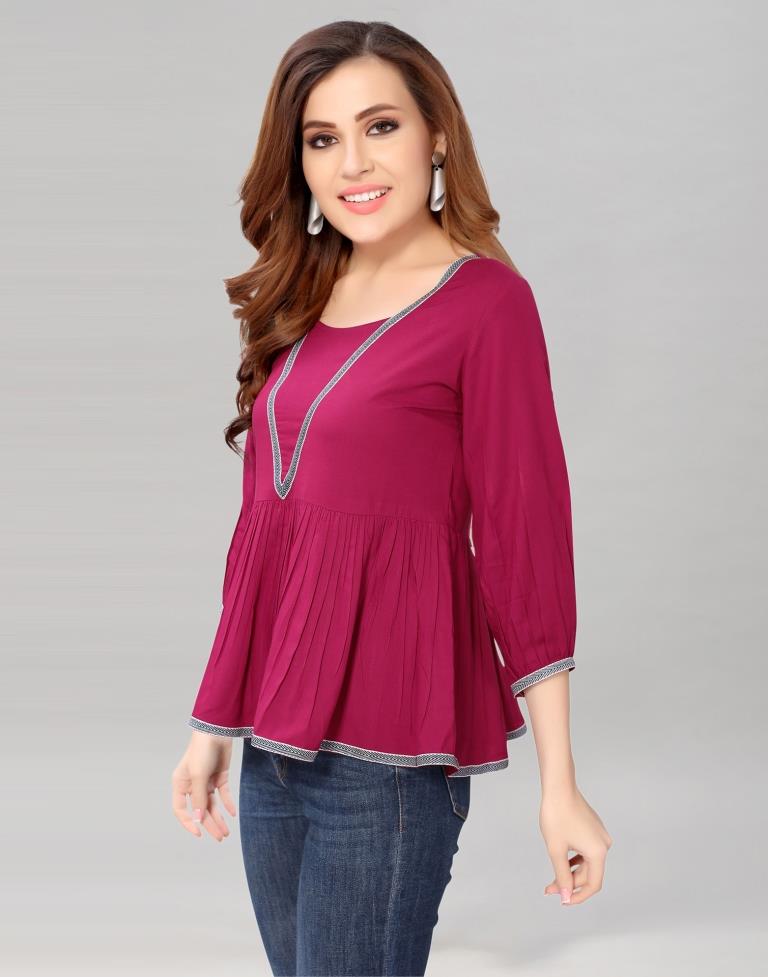 Cherry Pink Colored Rayon Solid Top | Sudathi