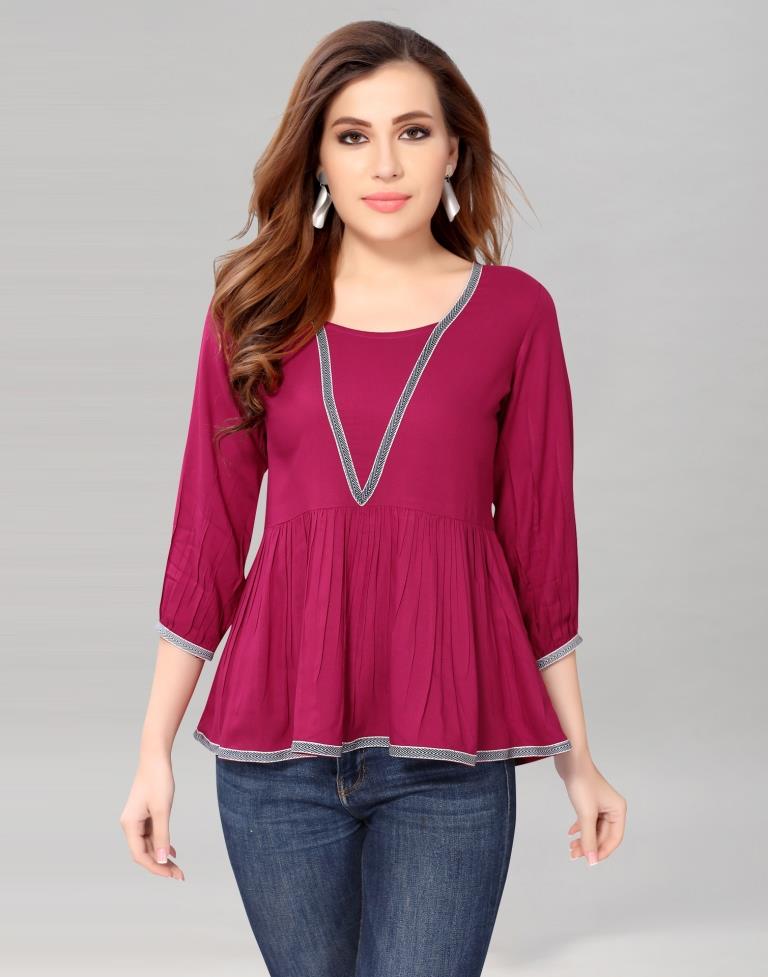 Cherry Pink Colored Rayon Solid Top | Sudathi