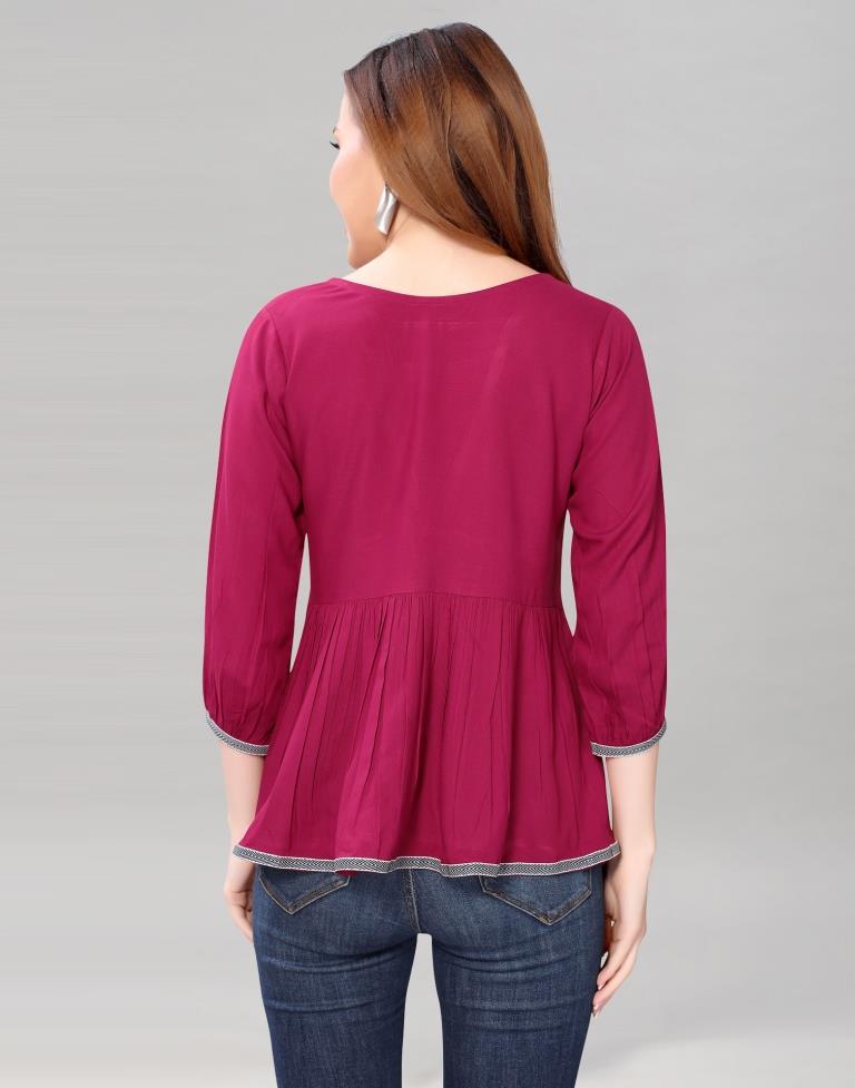 Cherry Pink Colored Rayon Solid Top | Sudathi