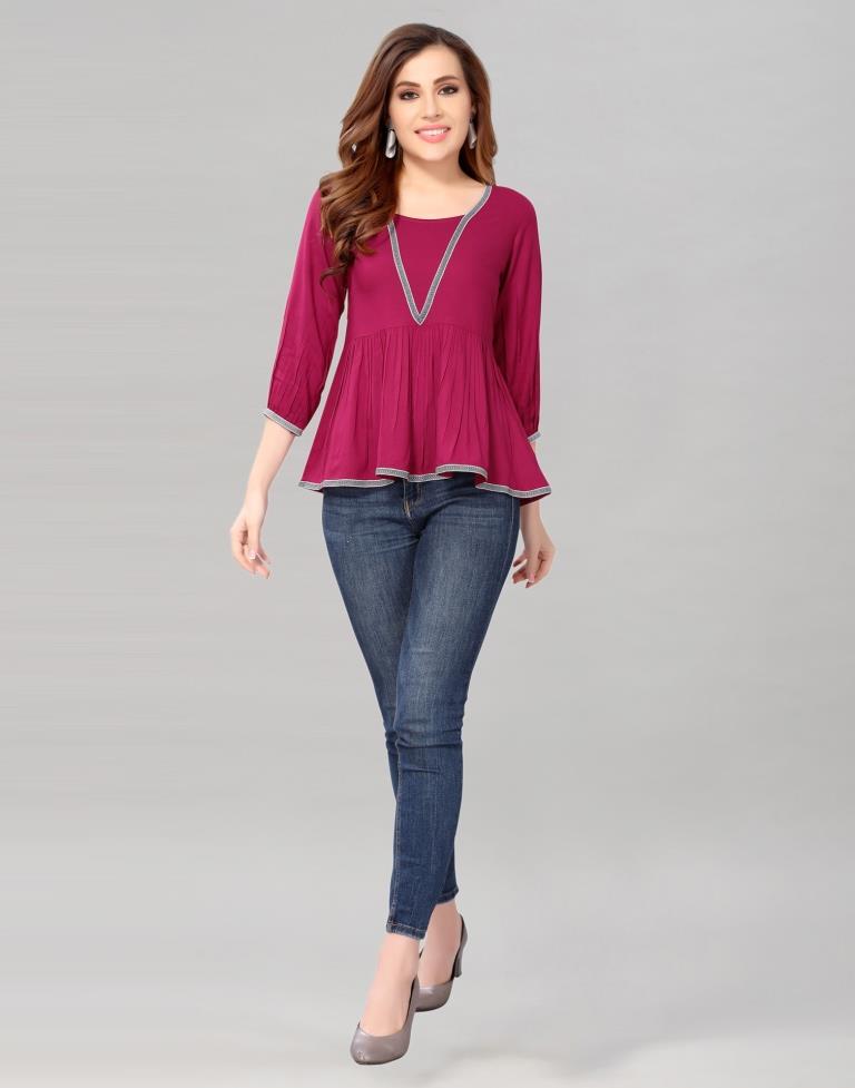 Cherry Pink Colored Rayon Solid Top | Sudathi