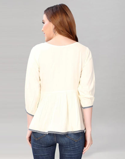 Cream Coloured Rayon Solid Top | Sudathi