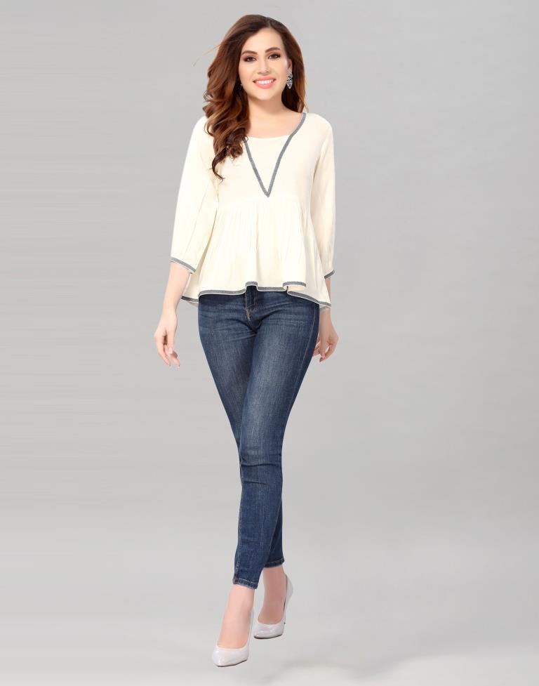 Cream Coloured Rayon Solid Top | Sudathi