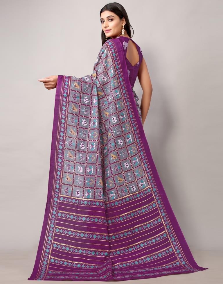 Grey Cotton Patola Saree | Leemboodi