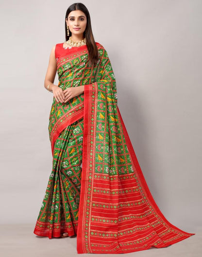 Green Cotton Patola Saree | Leemboodi