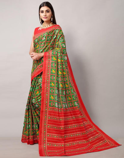 Green Cotton Patola Saree | Leemboodi