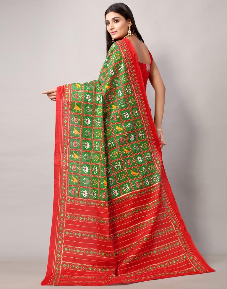 Green Cotton Patola Saree | Leemboodi